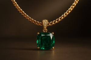 گردنبند طلا زنانه با سنگ سبز زمردی – مدل جواهرنشان ۲۰۲۵