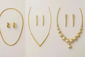 انواع نیم‌ست طلا زنانه در سبک‌های کلاسیک، مدرن و مجلسی با گردنبند و گوشواره طلایی، مناسب انتخاب استایل 