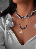 گردنبند لاجورد-مروارید تاب زردر