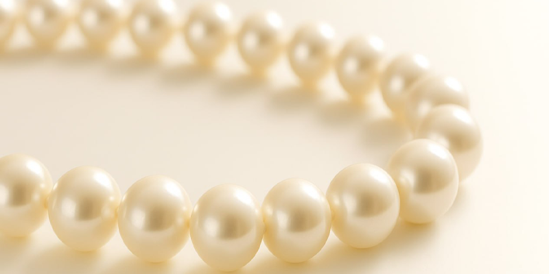نمای نزدیک از گردنبند مرواریدی کلاسیک با درخشش طبیعی مرواریدها